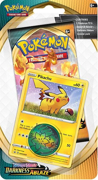 Pokemon Blister Pack - 1-Pack Checklane Blister: 1 Sword & Shield: Darkness Ablaze Booster Pakke + Pikachu Black Star Promo & Pokemon Mønt *Sjælden*[Pokemon Pack POK807176] [820650806568]
